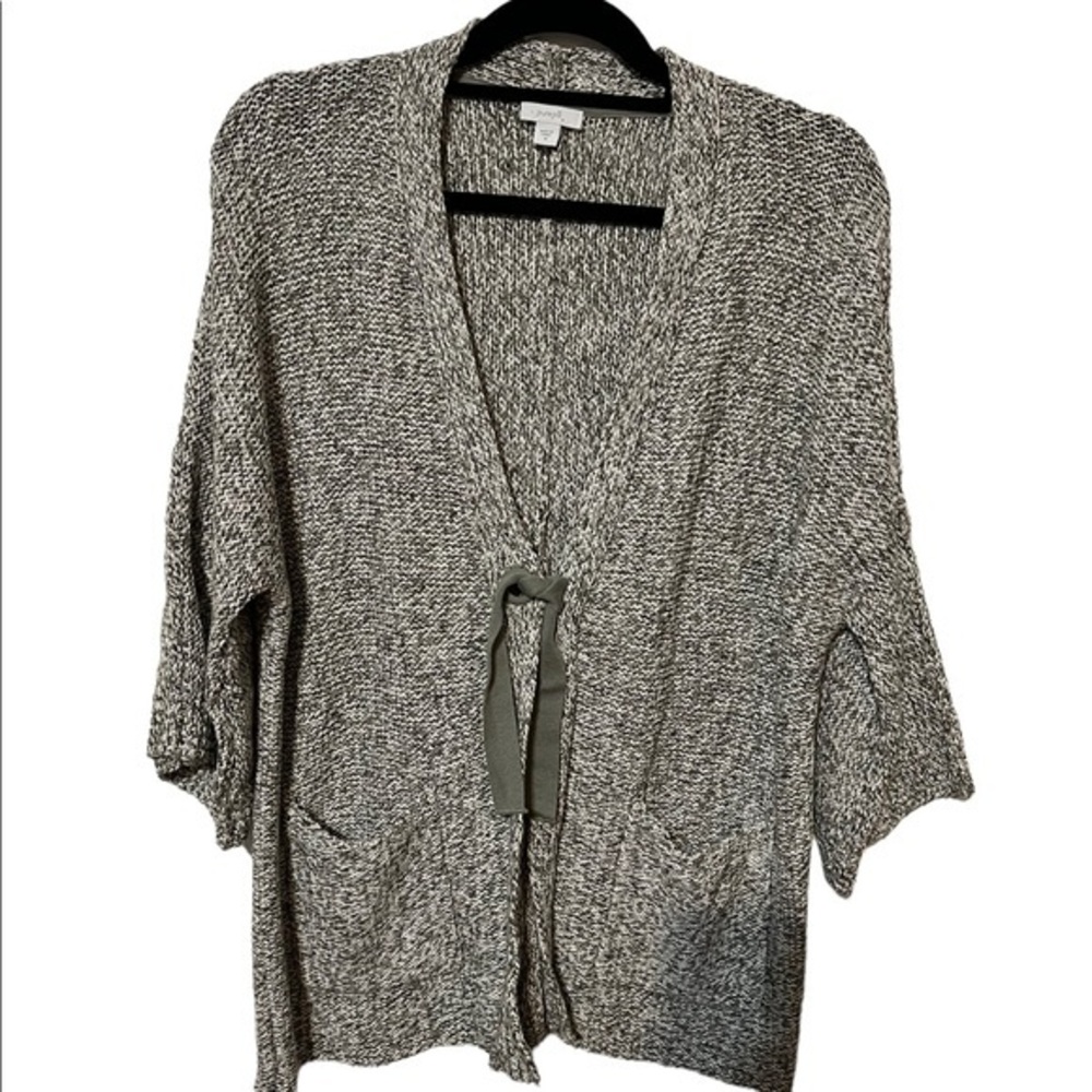 PureJill Gray Front Tie Cardigan Cotton Blend 3/4 Sleeve Size Medium